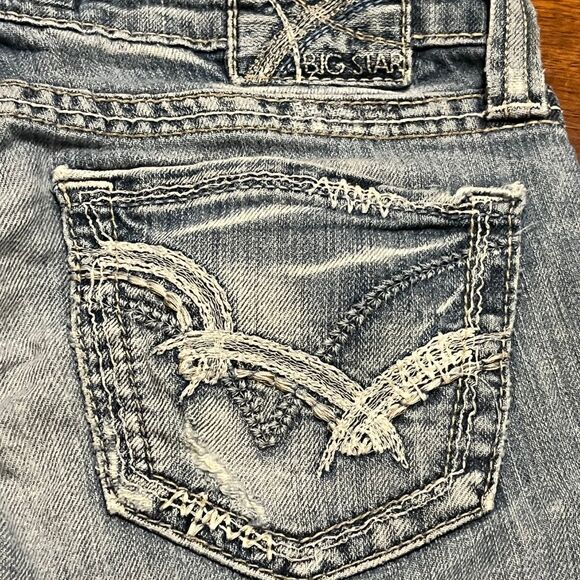 Big Star Sweet Boots Ultra Low Rise Light Wash Distressed Jeans Good VTG - Picture 9 of 14